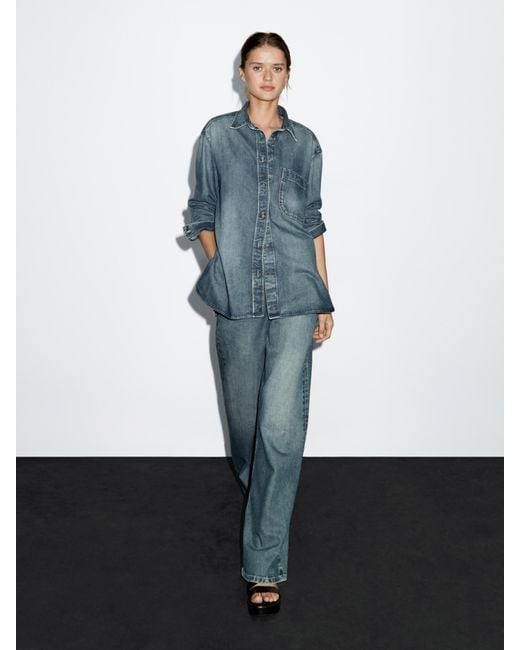 MASSIMO DUTTI Blue Loose-Fitting Denim Shirt With Pockets