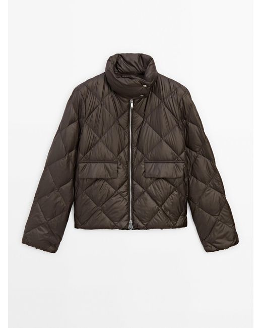 MASSIMO DUTTI Lichtgewicht Diamant Gewatteerd Jack in het Brown