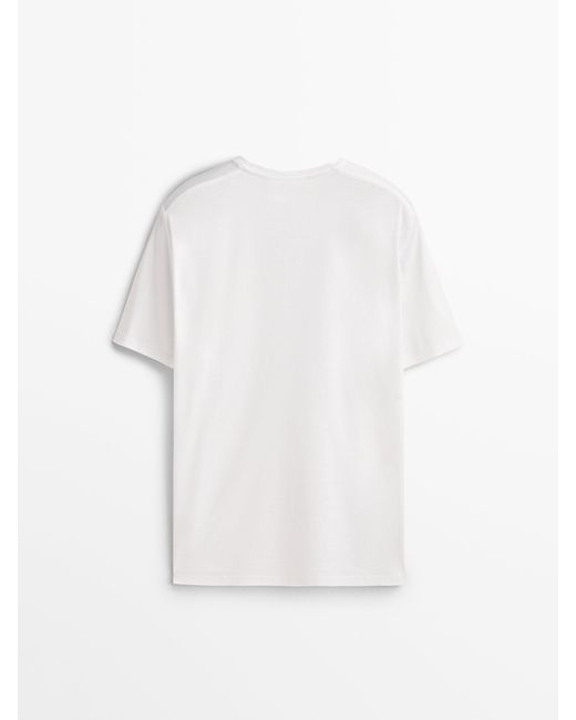 MASSIMO DUTTI White Short Sleeve Mercerised Cotton T-shirt for men