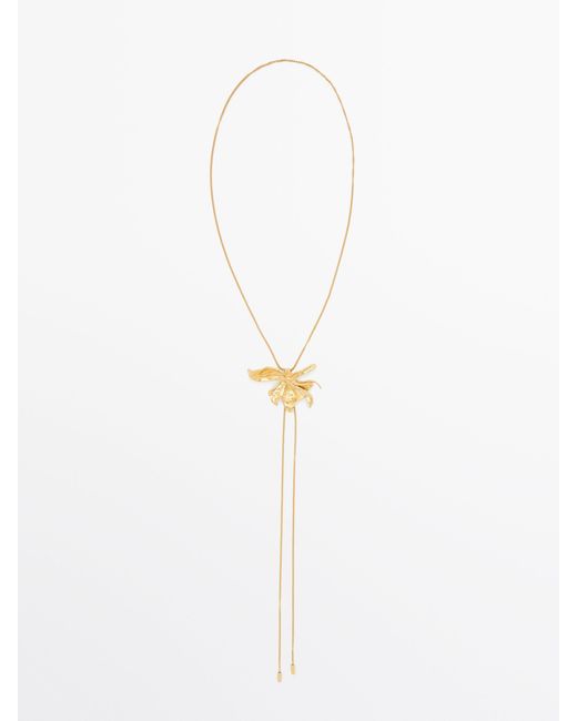MASSIMO DUTTI White Long Adjustable Necklace With Flower Detail