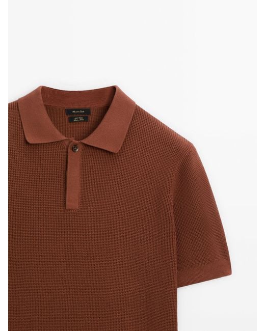 MASSIMO DUTTI Brown Waffle-Knit Polo Sweater for men