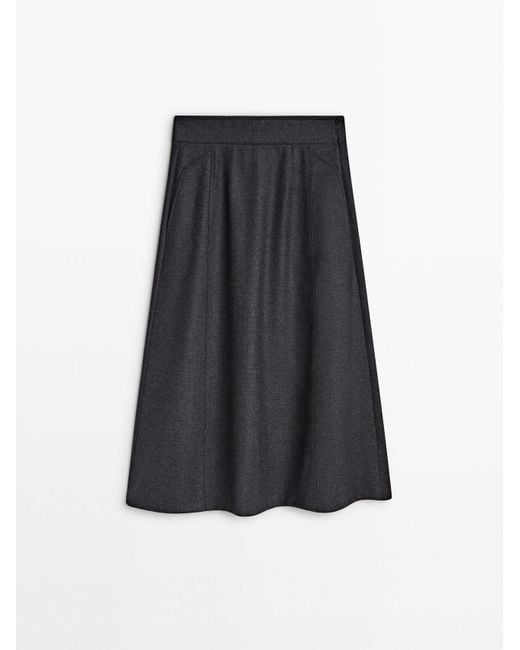 MASSIMO DUTTI Gray Wool Blend Midi Skirt