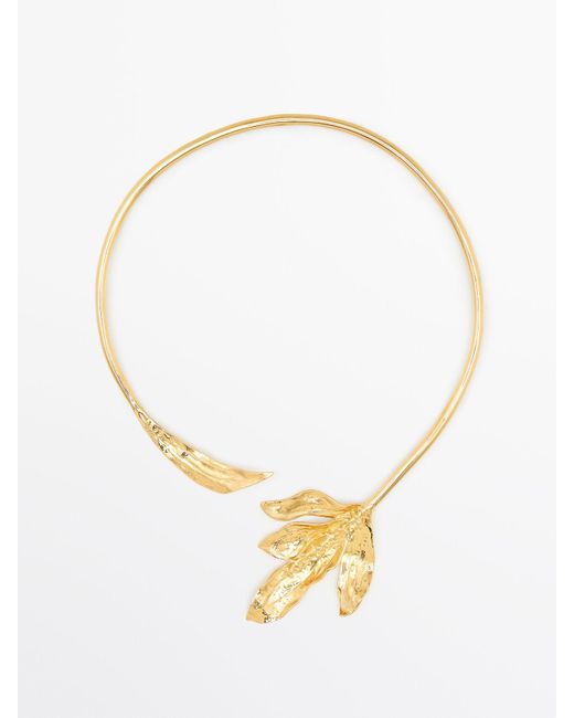 MASSIMO DUTTI Metallic Choker Necklace With Flower Detail