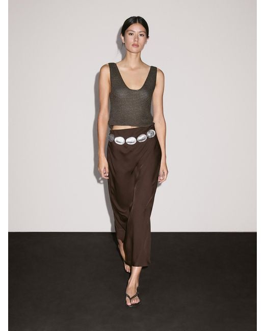 MASSIMO DUTTI White Fließender Midirock