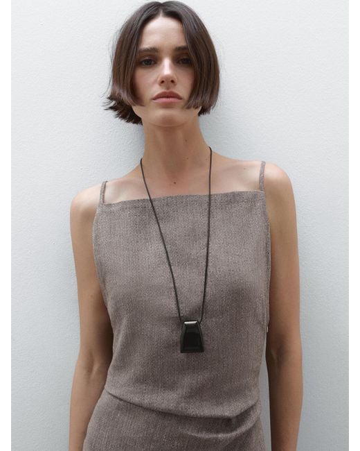 MASSIMO DUTTI Gray Cord Necklace With Natural Stone