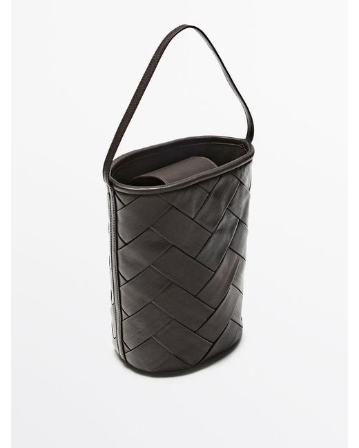 MASSIMO DUTTI Gray Woven Nappa Leather Bucket Bag
