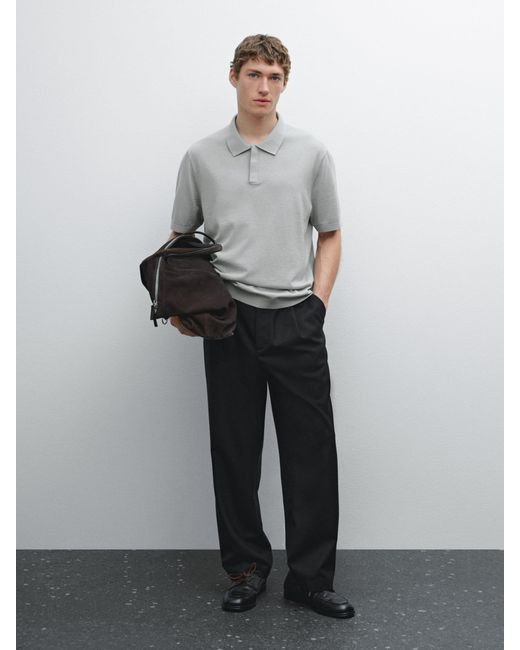 MASSIMO DUTTI Strick-Poloshirt Mit Baumwolle in Gray für Herren