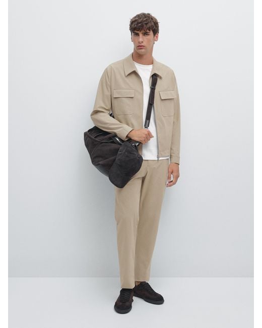 MASSIMO DUTTI White Regular-Fit Technical Trousers for men