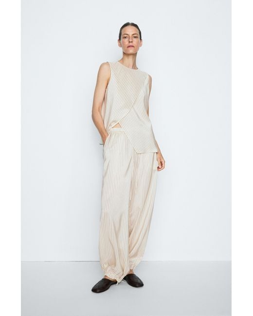 MASSIMO DUTTI White Striped Fluid Sarouel Trousers