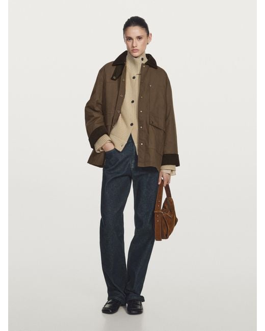 MASSIMO DUTTI Natural Waxed Parka With Corduroy Detail