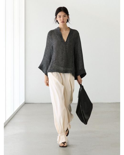 MASSIMO DUTTI White Total Look Melange Linen Blouse