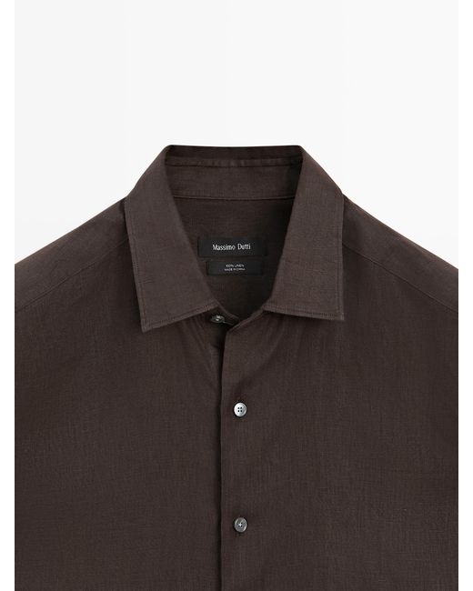 MASSIMO DUTTI Black Lightweight Regular Fit Linen Shirt for men