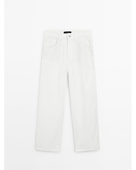 MASSIMO DUTTI Recht Model Cropped Broek Van Katoenmix in het White