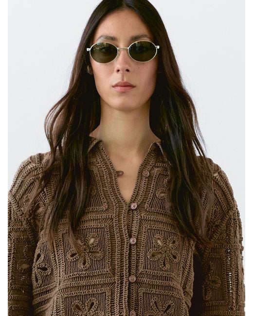 MASSIMO DUTTI Brown Crochet Knit Cardigan