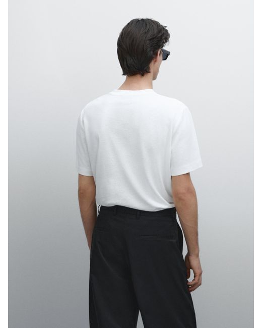 Camiseta Manga Corta Con Lino MASSIMO DUTTI de hombre de color White