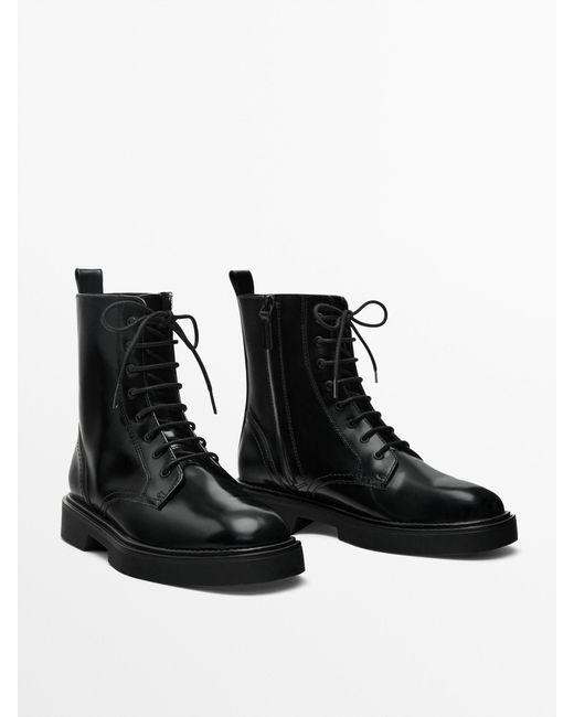 MASSIMO DUTTI Black Lace-Up Ankle Boots