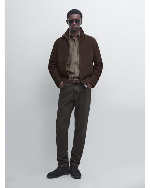 MASSIMO DUTTI Brown Suede Leather Jacket for men