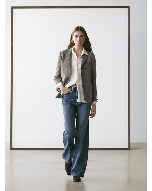 MASSIMO DUTTI Gray Mottled Blazer With Wool