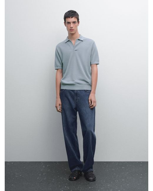 Polo En Maille À Col En V MASSIMO DUTTI pour homme en coloris Blue