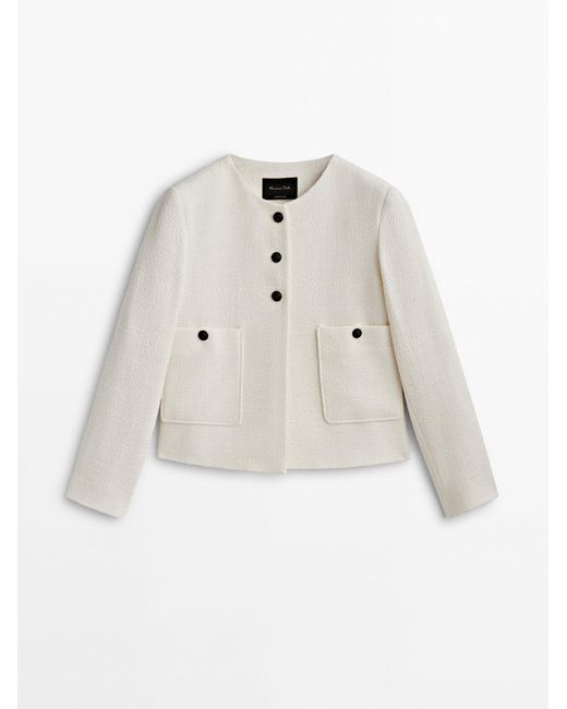 MASSIMO DUTTI Cropped Jacket With Contrast Buttons in White Lyst
