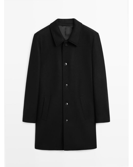 MASSIMO DUTTI Lange Jas Van Wolmix in het Black voor heren
