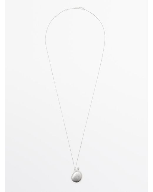 MASSIMO DUTTI White Necklace With Metal Pendant