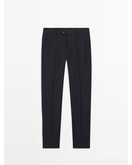 MASSIMO DUTTI Blue 100% Wool Pinstriped Suit Trousers for men
