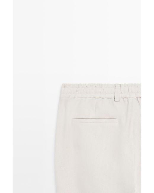 MASSIMO DUTTI Natural 100% Linen Trousers With Elasticated Waist for men
