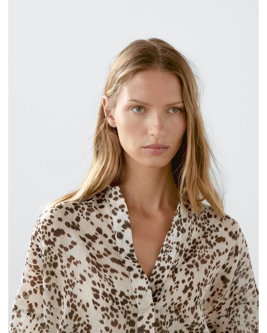 MASSIMO DUTTI Brown Oversize Animal Print Blouse