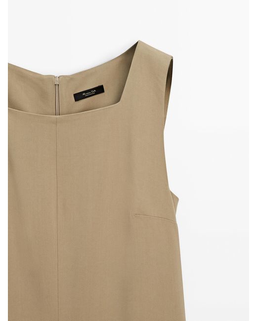 MASSIMO DUTTI Natural Sleeveless Jumpsuit With Square-Cut Neckline
