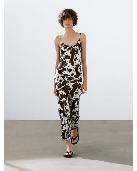 ★Massimo Dutti★ Rami Blend Animal Print Long Dress MASSIMO DUTTI Long Ramie Blend Animal Print Dress in Natural