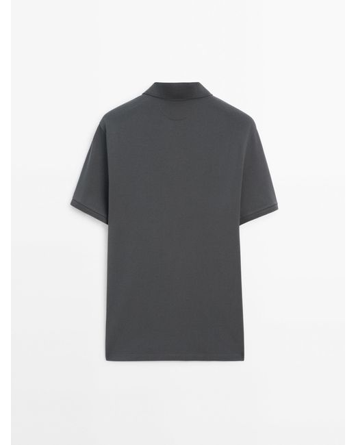 MASSIMO DUTTI Gray Microtextured Cotton Piqué Polo Shirt for men