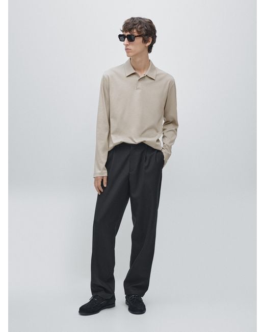 Polo À Manches Longues Avec Bouton-Pression MASSIMO DUTTI pour homme en coloris White