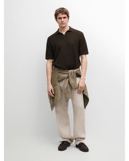 MASSIMO DUTTI Multicolor Cotton Blend Regular Fit Knit Polo Shirt for men