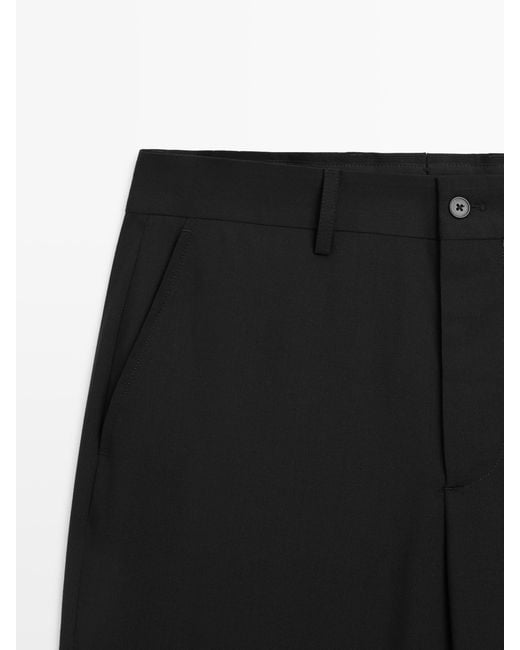 MASSIMO DUTTI Black Wide-Leg Cold Wool Suit Pants for men