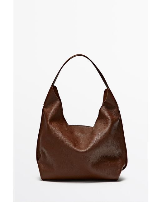 MASSIMO DUTTI Brown Medium Nappa Leather Shoulder Bag