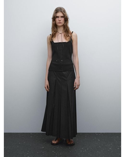 MASSIMO DUTTI Black Fitted Corset Top
