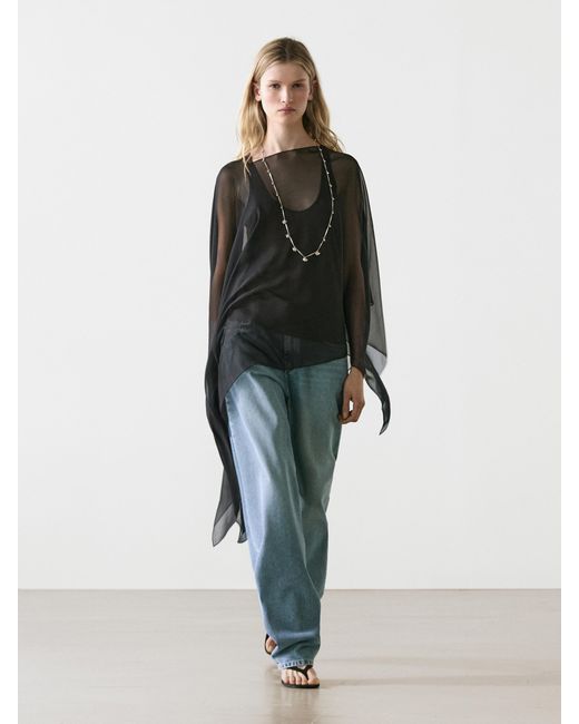 MASSIMO DUTTI Black Asymmetric Cut Silk Cape