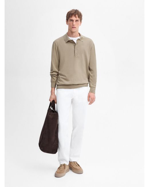 MASSIMO DUTTI White Cotton Knit Sweater With Polo Collar for men