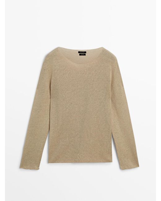 MASSIMO DUTTI Tricot Trui Met Boothals Van Linnenmix in het Naturel Lyst NL