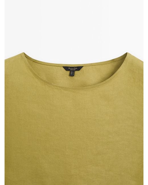 MASSIMO DUTTI Yellow 100% Linen Top With Side Tie
