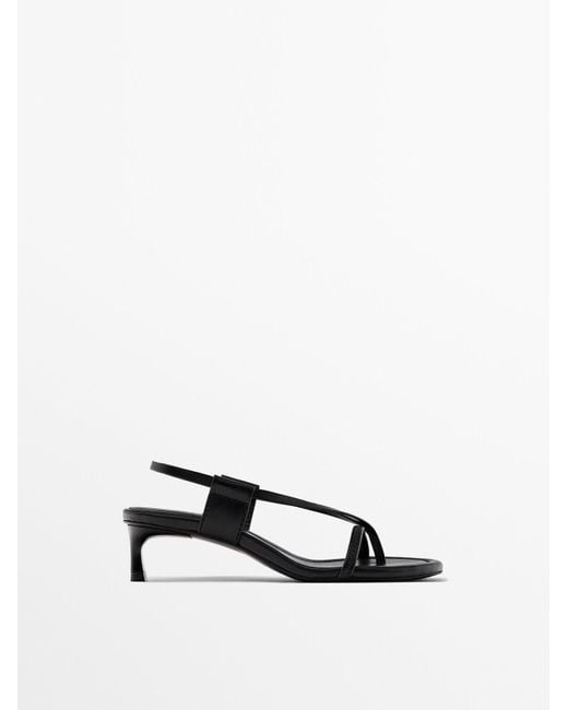 MASSIMO DUTTI Black Heeled Sandals With Topstitching