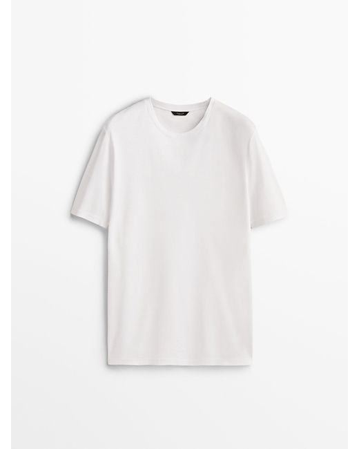 MASSIMO DUTTI White Short Sleeve Mercerised Cotton T-shirt for men