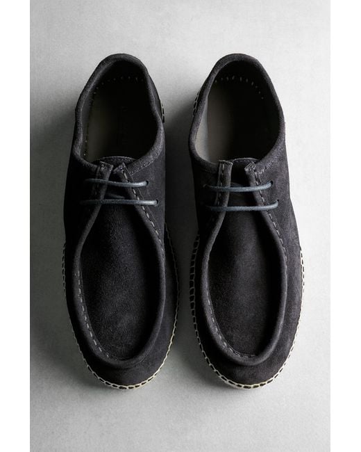 MASSIMO DUTTI Black Split Leather Shoes With Moc Toe And Jute Sole for men