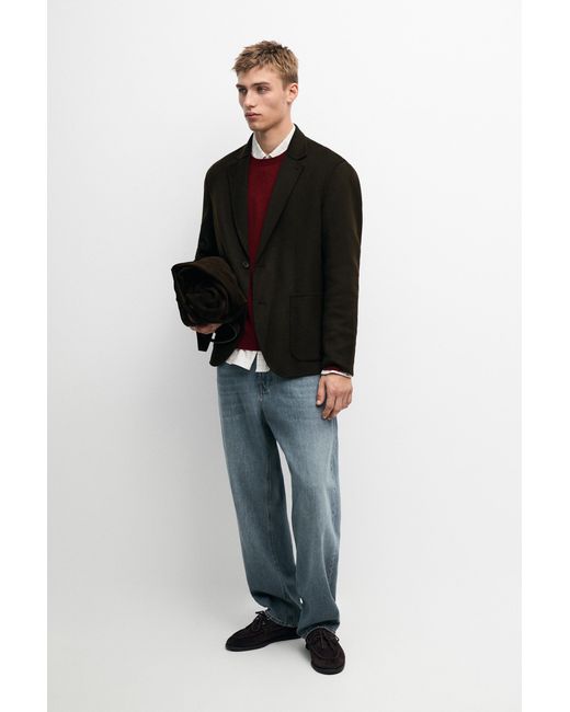 MASSIMO DUTTI Black Double-Layer Wool Blend Blazer for men
