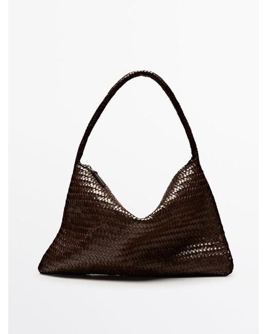 MASSIMO DUTTI Black Braided Nappa Leather Bag