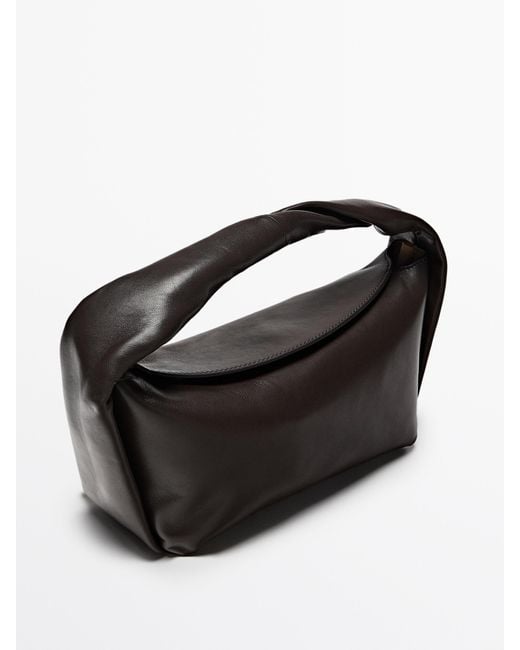 MASSIMO DUTTI Black Nappa Leather Croissant Bag
