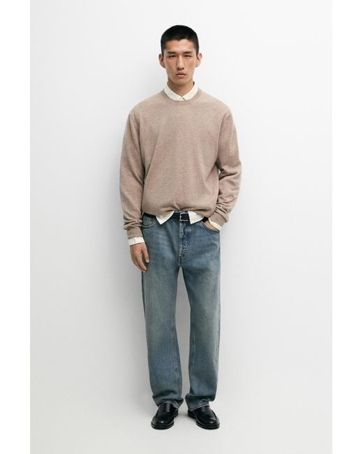 MASSIMO DUTTI Blue 100% Cashmere Ribbed Knit Sweater for men