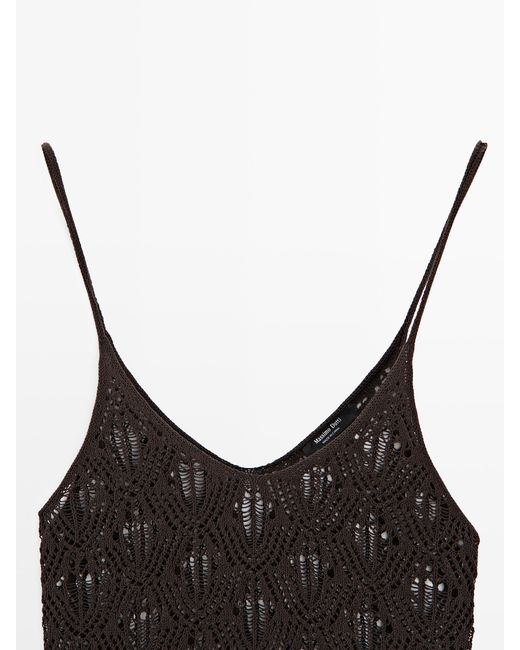 MASSIMO DUTTI Black Strappy Top With Openwork Detail