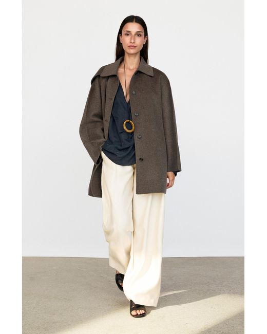 MASSIMO DUTTI Brown Melange Wool Blend Coat